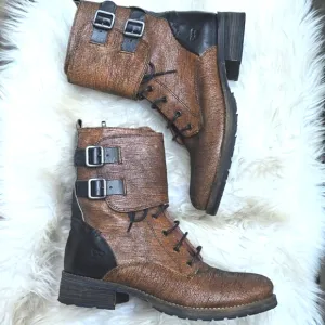 Anthropologie Coque Terra Brown textured Moto boots zipper 37