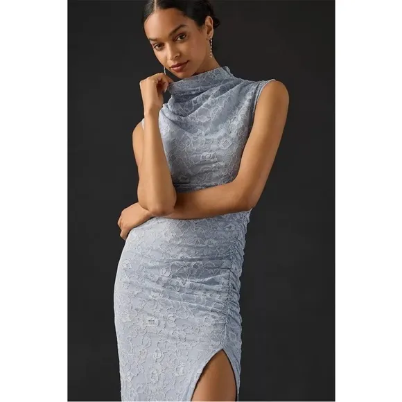 Anthropologie • maya ruched cowl neck lace dress baby blue sz S