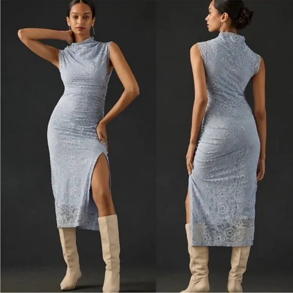 Anthropologie • maya ruched cowl neck lace dress baby blue sz S