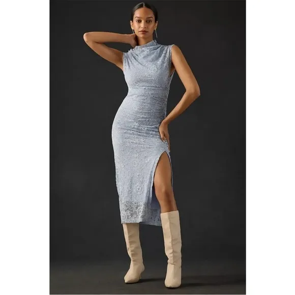 Anthropologie • maya ruched cowl neck lace dress baby blue sz S