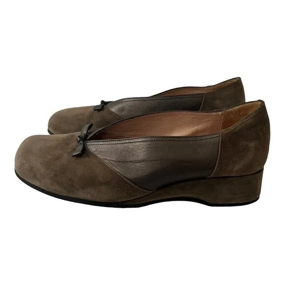 Anyi Lu Shoes Womens Size 39.5 US 9 Suede Leather Low Wedge Loafers