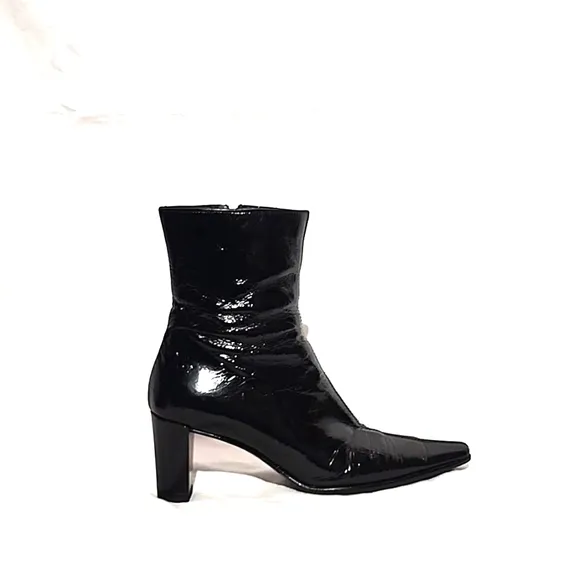 AQUATALIA Black Patent Leather Mid-Calf Heeled Boots, size 5½