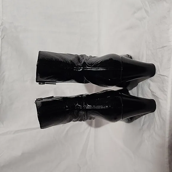 AQUATALIA Black Patent Leather Mid-Calf Heeled Boots, size 5½