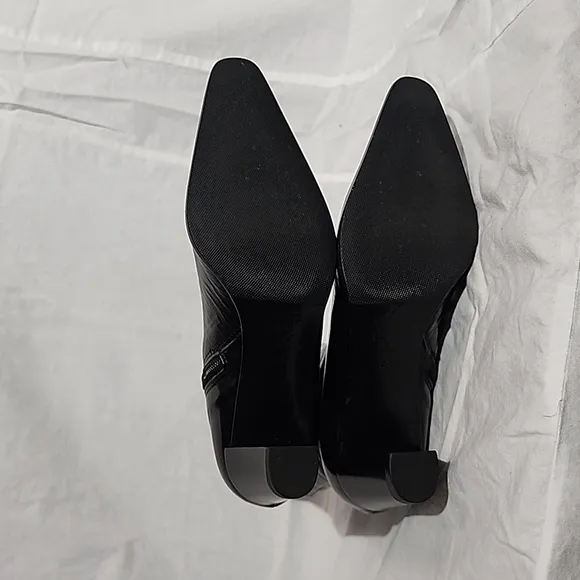 AQUATALIA Black Patent Leather Mid-Calf Heeled Boots, size 5½