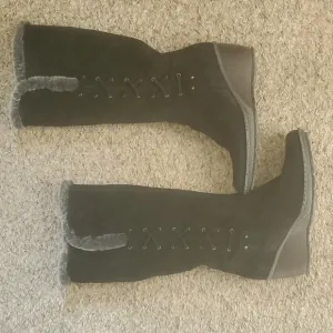 Aquatalia Black Suede Faux Fur Wedge Knee High Tall Boots Size 9