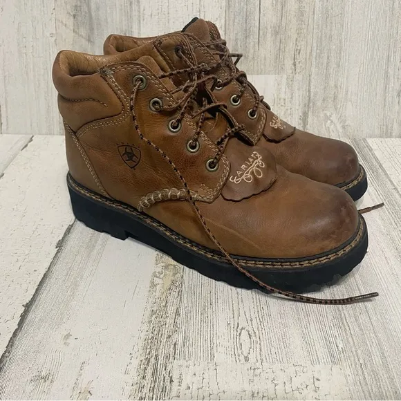 ARIAT Canyon Brown Lace Up Boots WesternWork Leather Embroidered Women size 7B