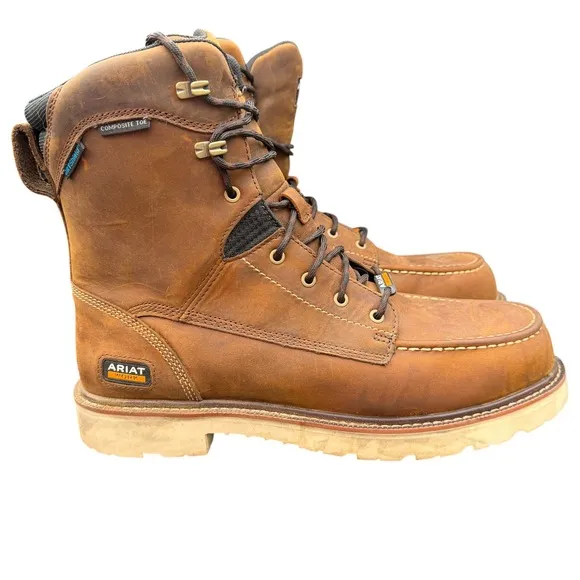 Ariat Rebar Lift H2O 8&quot; Work Boots Composite Toe Waterproof EH Brown 14D Men's