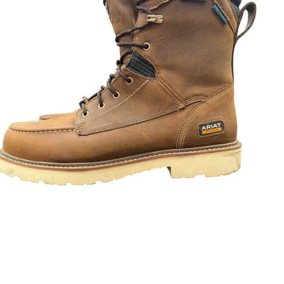 Ariat Rebar Lift H2O 8&quot; Work Boots Composite Toe Waterproof EH Brown 14D Men's