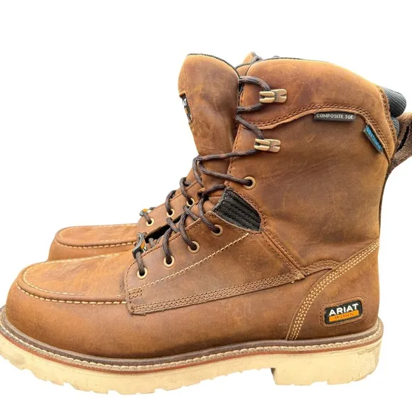 Ariat Rebar Lift H2O 8&quot; Work Boots Composite Toe Waterproof EH Brown 14D Men's