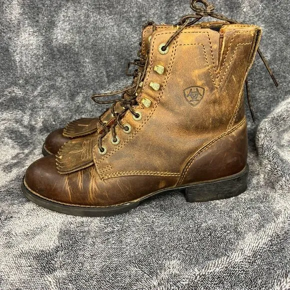 Ariat Women's Heritage Lacer II Kiltie Distressed Brown Western Boots Size 6.5 B