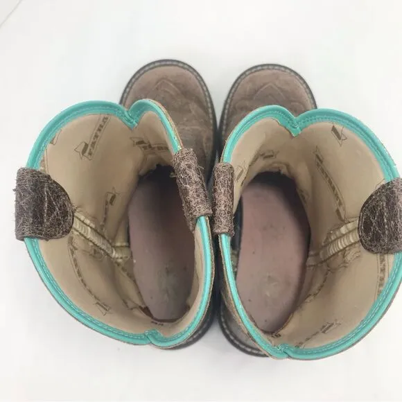 Ariat Fatbaby Brown Teal Heritage Leopard Print Round Toe Western Ranch Boots