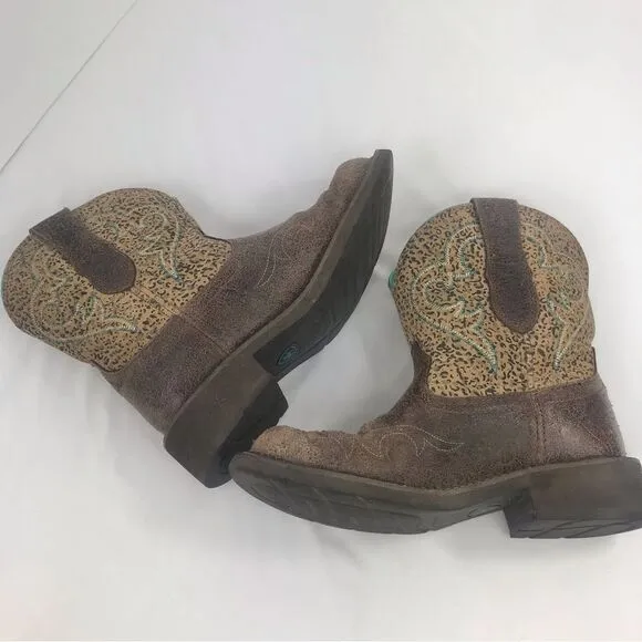 Ariat Fatbaby Brown Teal Heritage Leopard Print Round Toe Western Ranch Boots