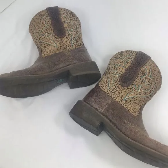 Ariat Fatbaby Brown Teal Heritage Leopard Print Round Toe Western Ranch Boots