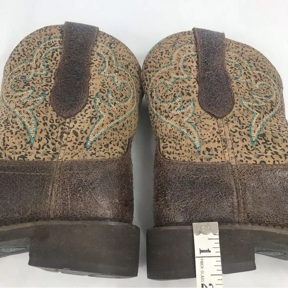Ariat Fatbaby Brown Teal Heritage Leopard Print Round Toe Western Ranch Boots