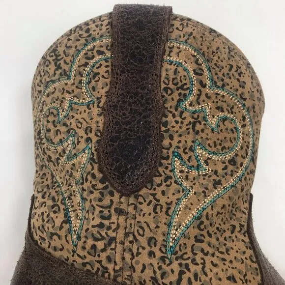 Ariat Fatbaby Brown Teal Heritage Leopard Print Round Toe Western Ranch Boots