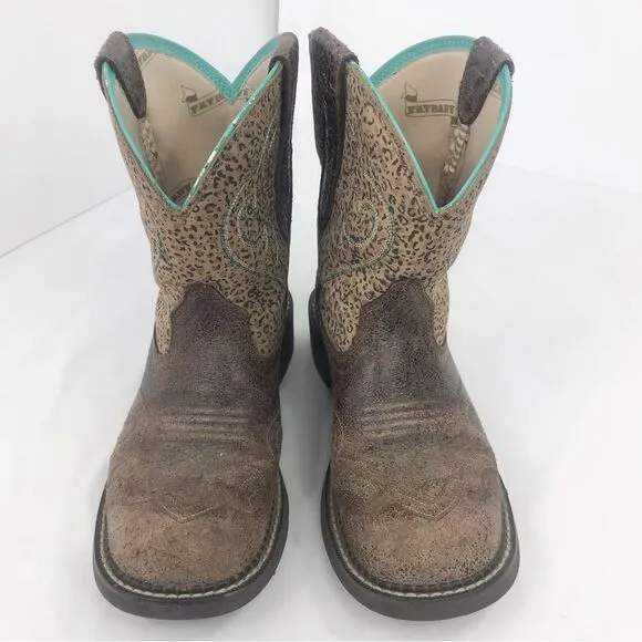 Ariat Fatbaby Brown Teal Heritage Leopard Print Round Toe Western Ranch Boots
