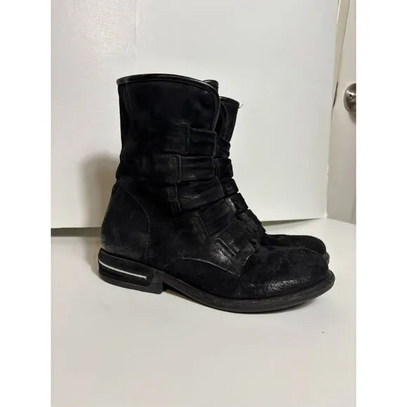 A.S.98 Boots Women's size 38 (8) Black Distressed Traver Shoes Leather boho