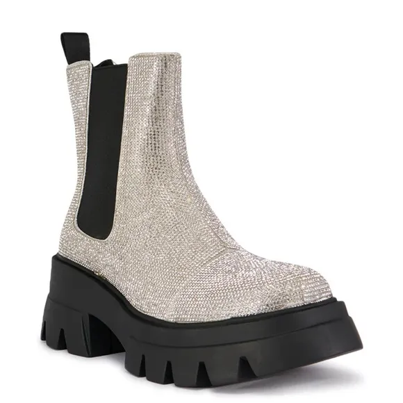 AZALEA WANG KAWAILANI SILVER RHINESTONE COMBAT BOOTIE