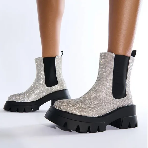 AZALEA WANG KAWAILANI SILVER RHINESTONE COMBAT BOOTIE