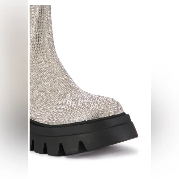 AZALEA WANG KAWAILANI SILVER RHINESTONE COMBAT BOOTIE