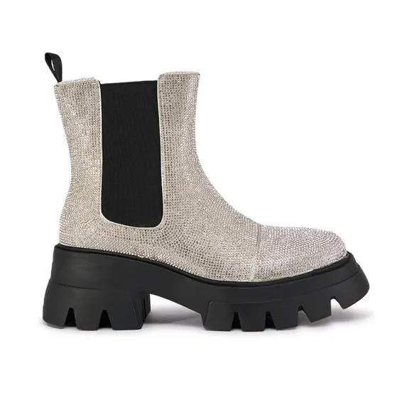 AZALEA WANG KAWAILANI SILVER RHINESTONE COMBAT BOOTIE