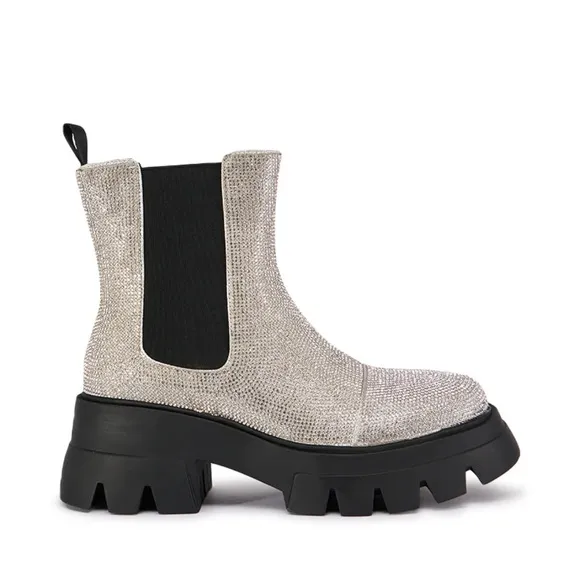 AZALEA WANG KAWAILANI SILVER RHINESTONE COMBAT BOOTIE