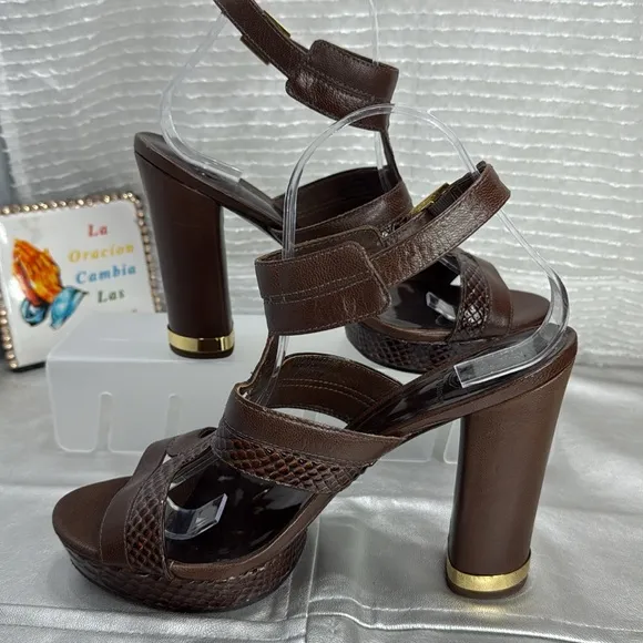 (B) Tory Burch Women's Pumps8.5 M Brown SnakeskinPlatform Heels