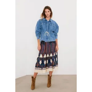 BA&amp;SH Maris Geometric-Print High-Waist Jacquard Midi Skirt Bleu Sz Small