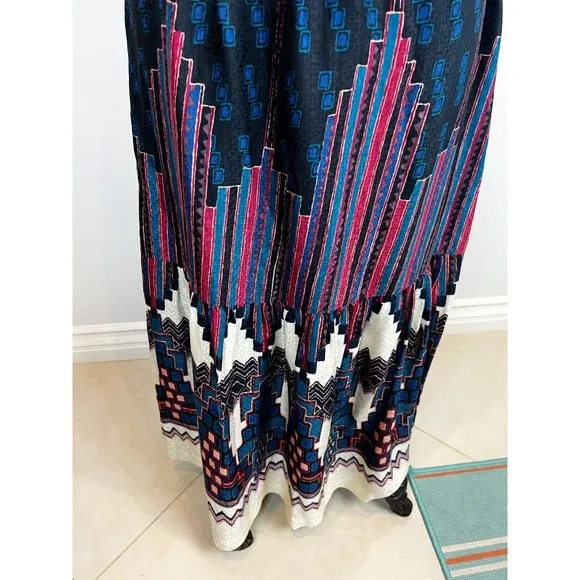 BA&amp;SH Maris Geometric-Print High-Waist Jacquard Midi Skirt Bleu Sz Small