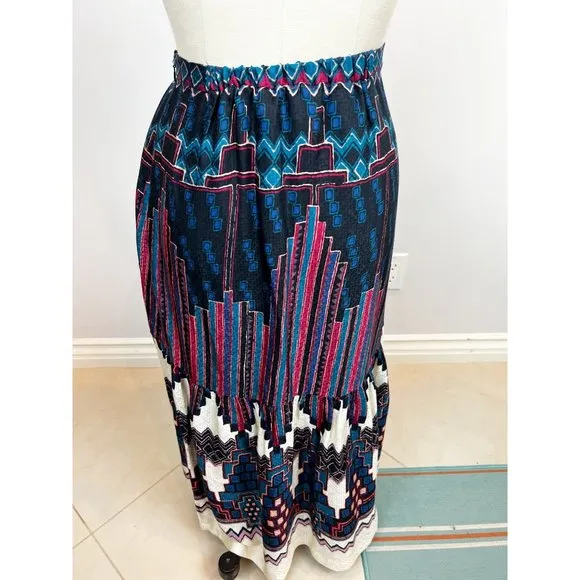 BA&amp;SH Maris Geometric-Print High-Waist Jacquard Midi Skirt Bleu Sz Small