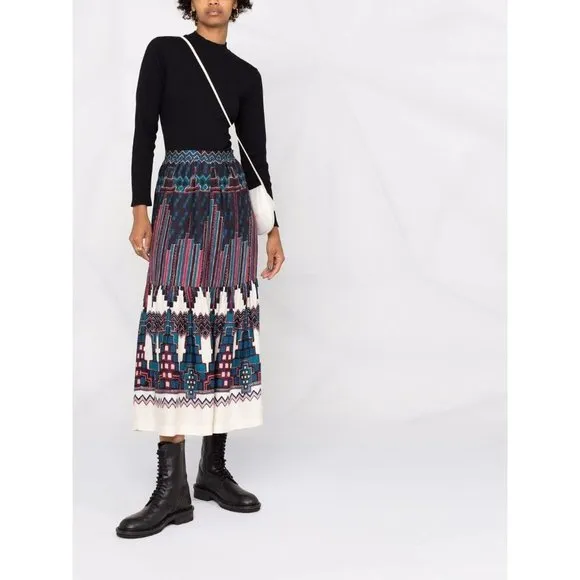 BA&amp;SH Maris Geometric-Print High-Waist Jacquard Midi Skirt Bleu Sz Small