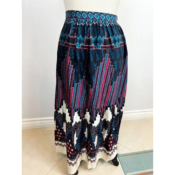 BA&amp;SH Maris Geometric-Print High-Waist Jacquard Midi Skirt Bleu Sz Small