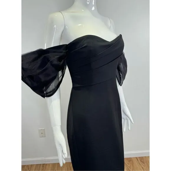 Badgley Mischka Organza Puff-Sleeve Cocktail Midi-Dress Size 10