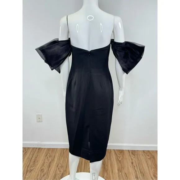 Badgley Mischka Organza Puff-Sleeve Cocktail Midi-Dress Size 10