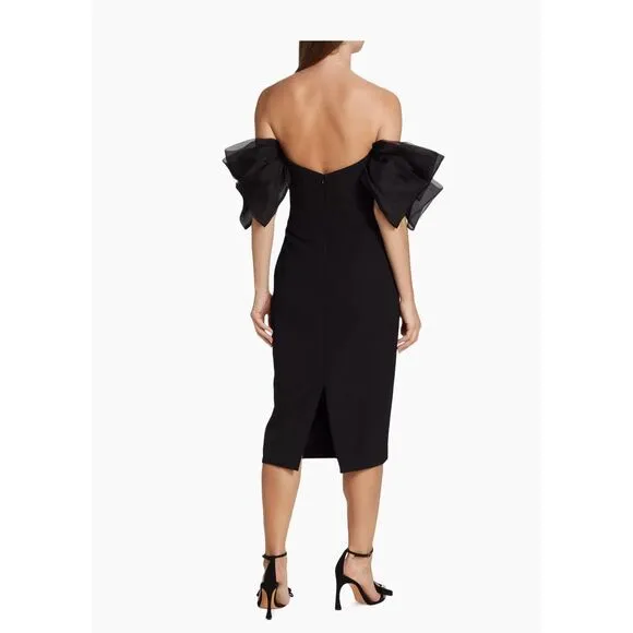 Badgley Mischka Organza Puff-Sleeve Cocktail Midi-Dress Size 10