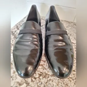 Bally Shoes Mens Size 11  Black Leather Tuxedo Loafers Patent , France