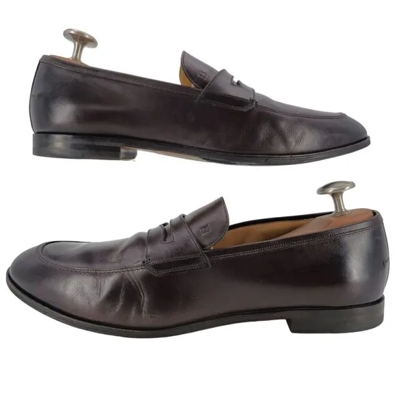 Bally Switzerland Webb Dark Brown Leather Penny Loafers Mens 10.5 Dress Shoes