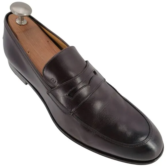 Bally Switzerland Webb Dark Brown Leather Penny Loafers Mens 10.5 Dress Shoes