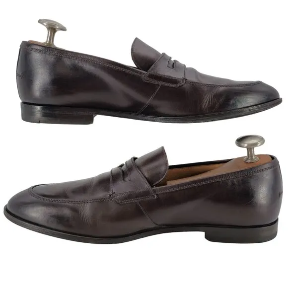 Bally Switzerland Webb Dark Brown Leather Penny Loafers Mens 10.5 Dress Shoes