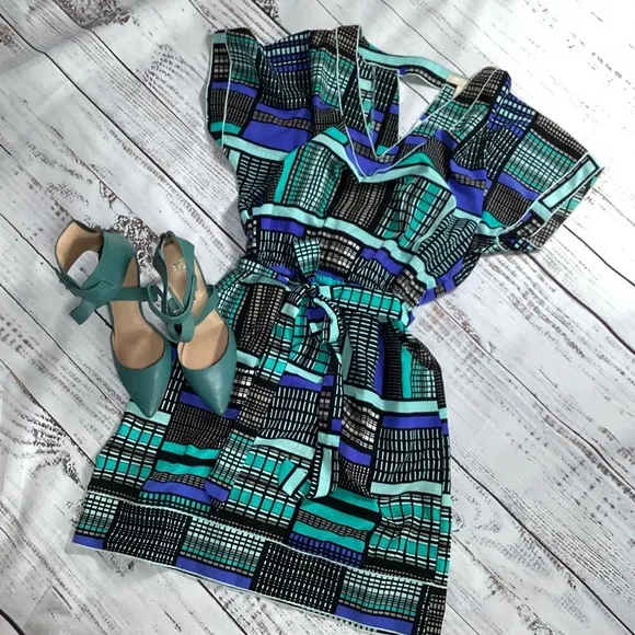 Banana Republic Geometric Purple &amp; Turquoise Dress NWT Size 10