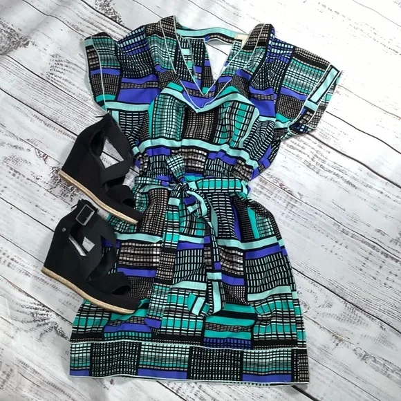 Banana Republic Geometric Purple &amp; Turquoise Dress NWT Size 10