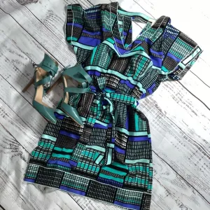 Banana Republic Geometric Purple &amp; Turquoise Dress NWT Size 10