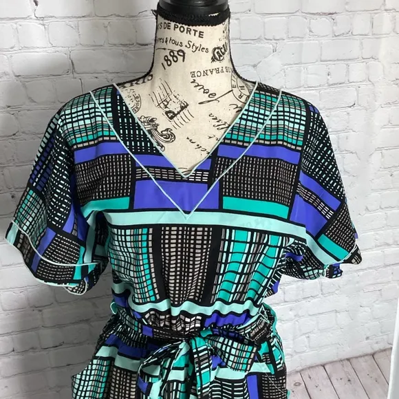 Banana Republic Geometric Purple &amp; Turquoise Dress NWT Size 10