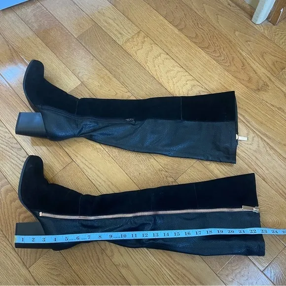 BAR III Party Over the knee suede leather boots block heels Black Sz 7.5