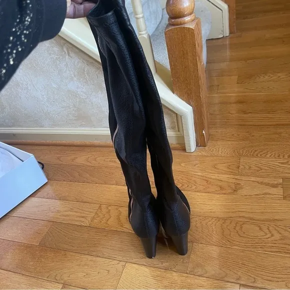 BAR III Party Over the knee suede leather boots block heels Black Sz 7.5