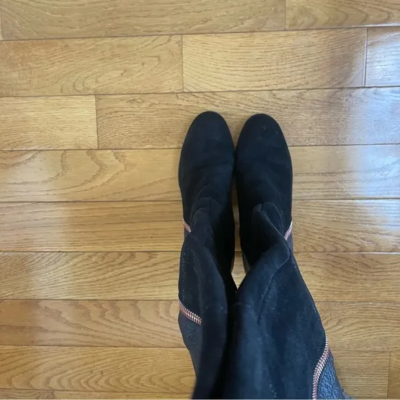 BAR III Party Over the knee suede leather boots block heels Black Sz 7.5