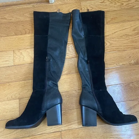 BAR III Party Over the knee suede leather boots block heels Black Sz 7.5