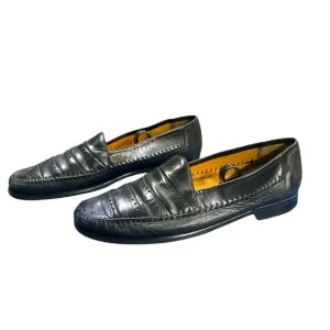 Barcelino Mens 11.5 Loafers Black 1956 H Stripe Soft Leather Hand Made In Spain