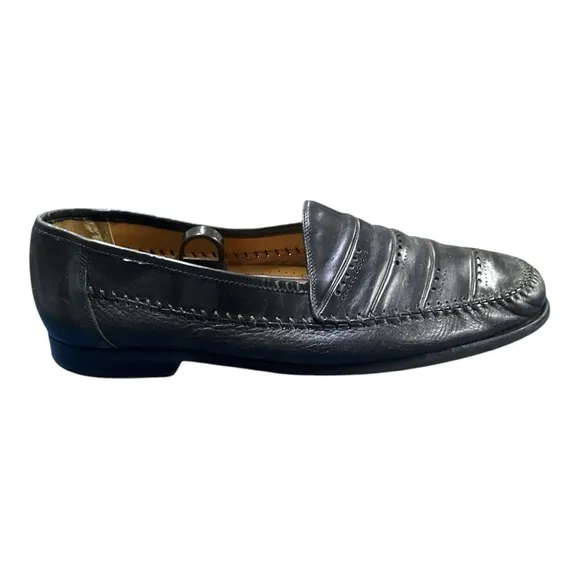 Barcelino Mens 11.5 Loafers Black 1956 H Stripe Soft Leather Hand Made In Spain