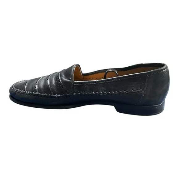 Barcelino Mens 11.5 Loafers Black 1956 H Stripe Soft Leather Hand Made In Spain